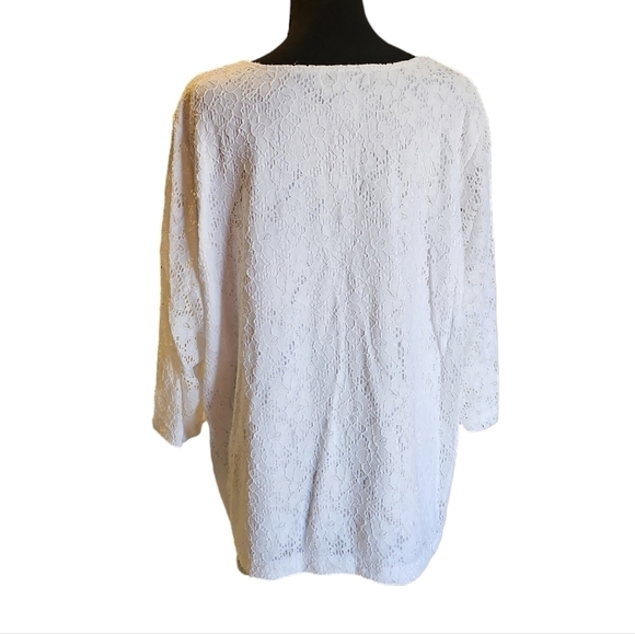 C.D. Daniels White Lace Pull On Blouse 99% Nylon 1% Spandex Size 1X - Picture 2 of 7